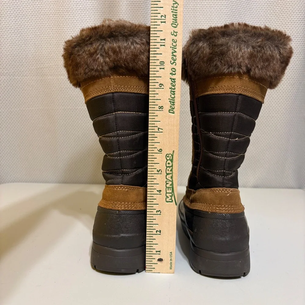 Lands End Womens Snow Duck Boots 7.5 Brown Insulated Faux Fur Winter Gorpcore